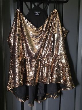 City Chic Rose Gold Sequin Tank Top